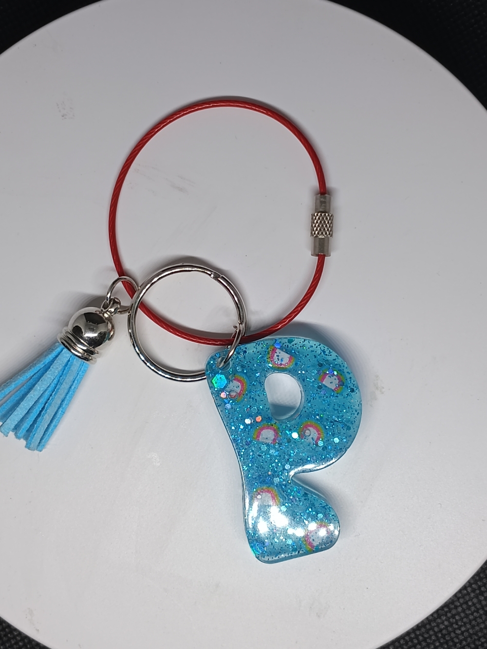 Blue Glitter 'P' Keychain with Tassel